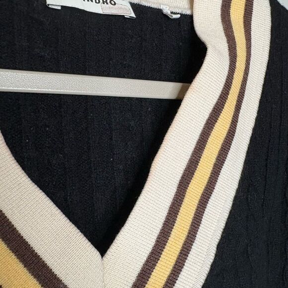 Sandro Contrast Stripe Cashmere Blend Cable Knit Sweater - Picture 6 of 9